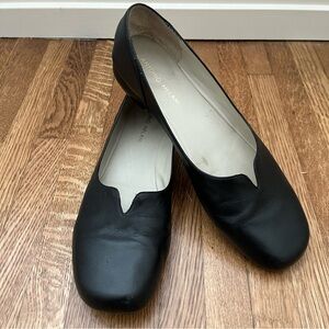 ANTONIO MELANI Black Leather V-Notch Slip-On Flats, Size 9.5 M